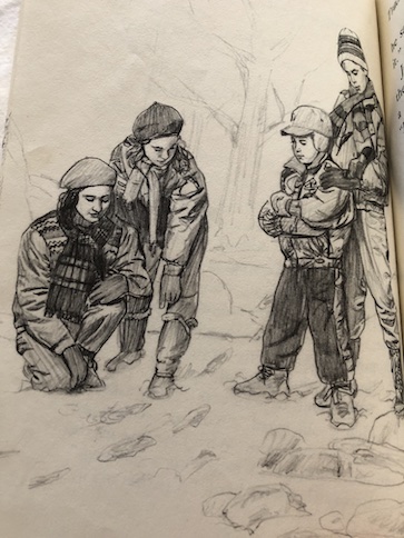 Boxcar Children Mystery in the Snow  smashed sculpture and footprints