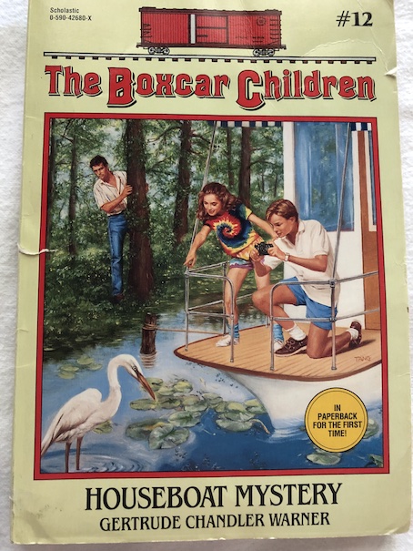 The Boxcar Children take a houseboat trip with their grandfather, but they encounter thieves, blackmail, and suspicious characters. Children's mystery book.