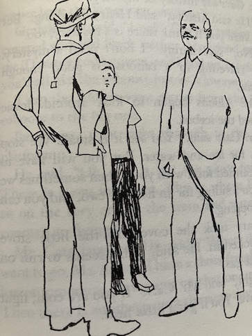 Boxcar Children Caboose Mystery - Grandfather Alden talks to the train conductor